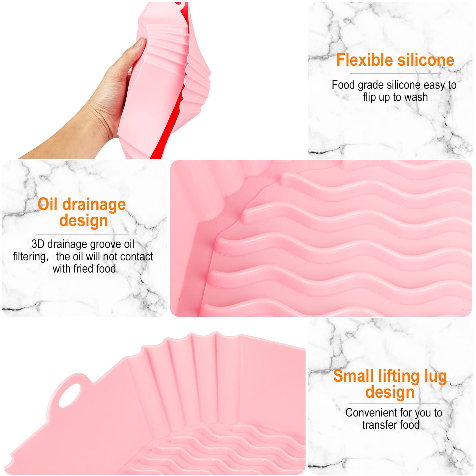 Boribim 2 PCS Square Silicone Air Fryer Liners - 8 Inch Reusable Air Fryer Pot - Air Fryer Accessories - Air Fryer Inserts for 4 to 7 QT Oven Microwave Accessories (Red + Blue)