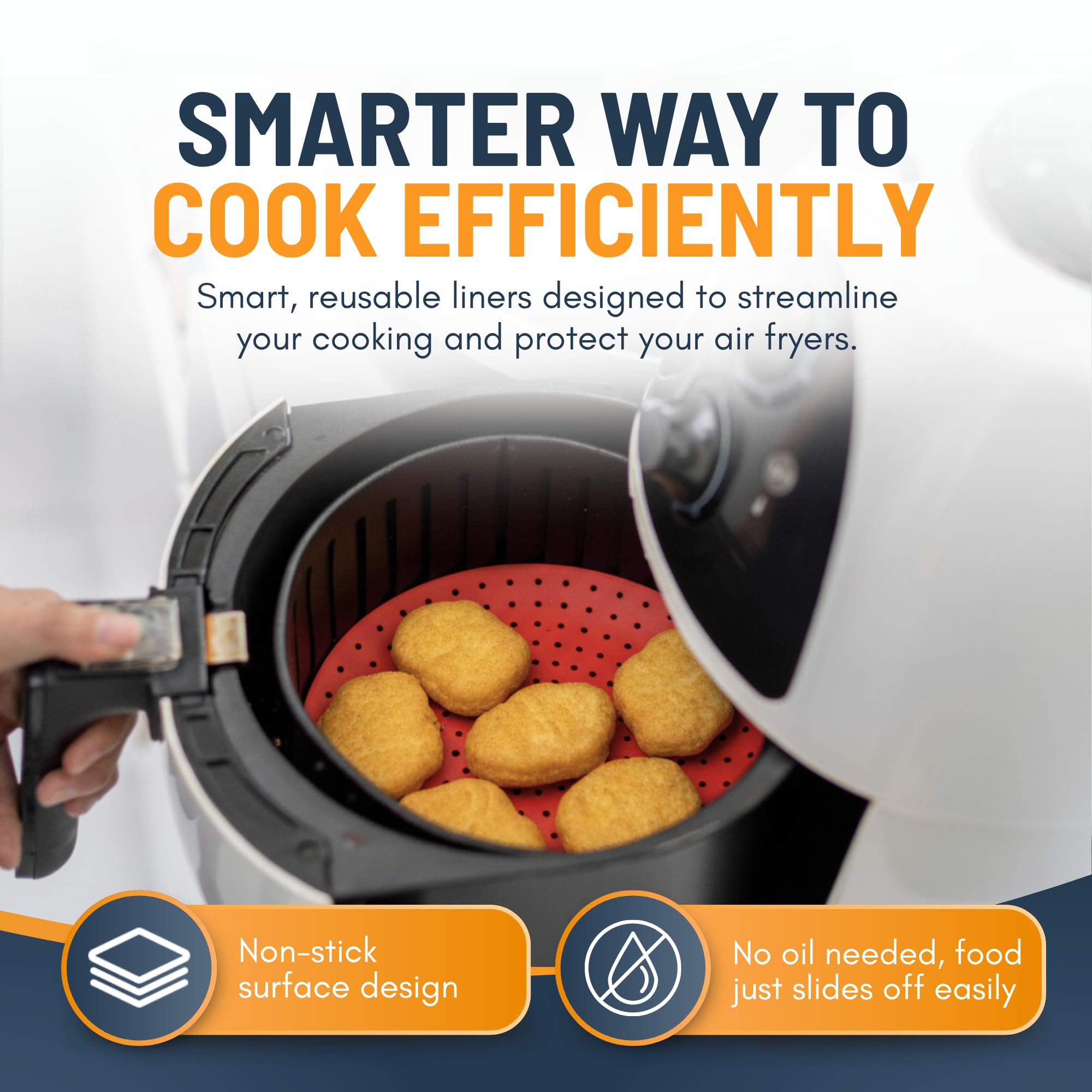 Reusable Square Silicone Air Fryer Liners (8.5 Inch, 3 Pack) by Linda’s Essentials - Non-Stick, Easy-Clean Accessories with Cheat Sheet & Recipe Book, Perfect for Quick Meals