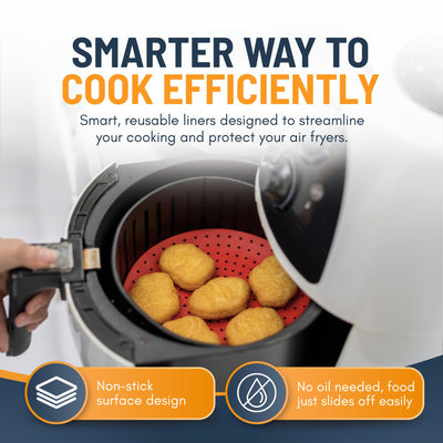Reusable Square Silicone Air Fryer Liners (8.5 Inch, 3 Pack) by Linda’s Essentials - Non-Stick, Easy-Clean Accessories with Cheat Sheet & Recipe Book, Perfect for Quick Meals