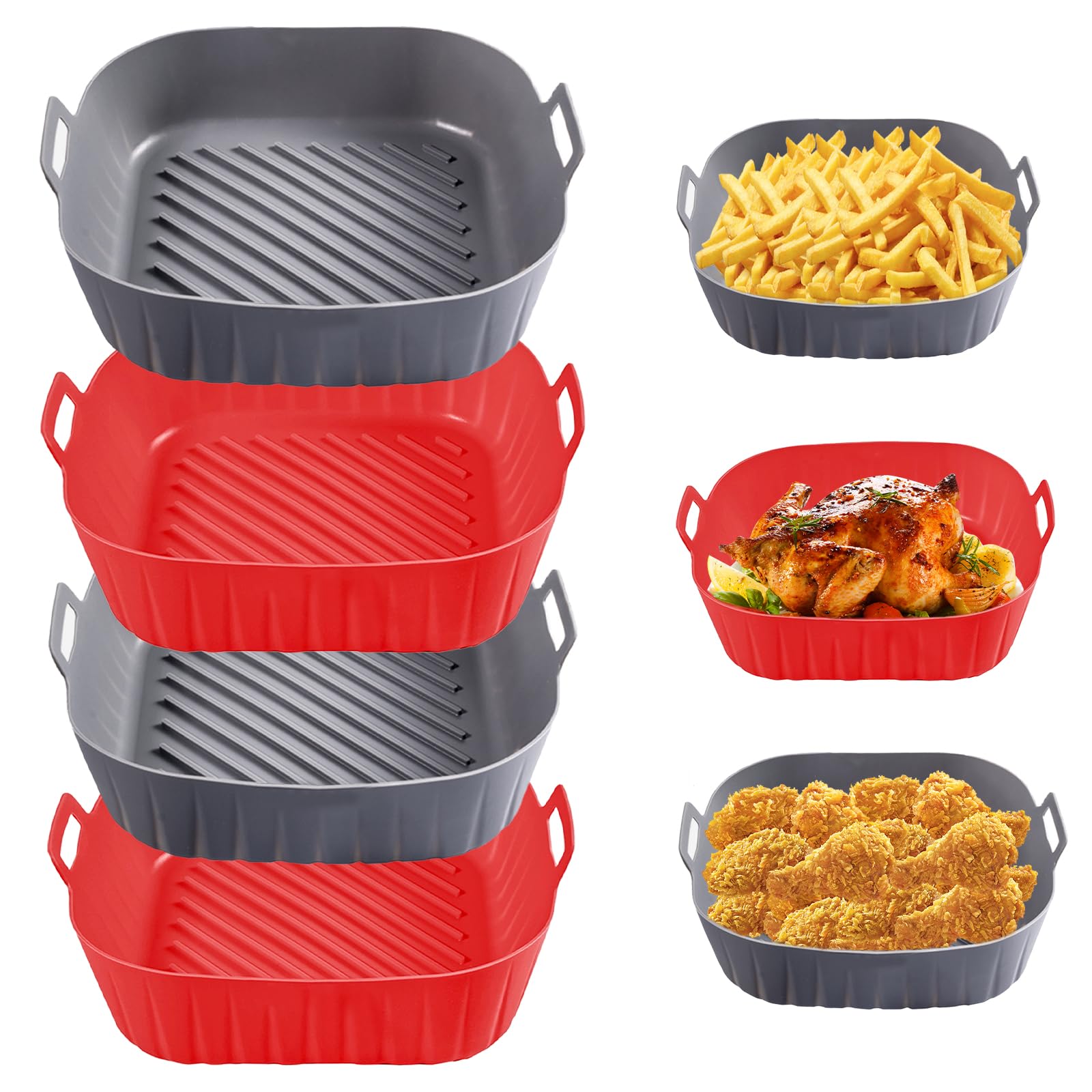Golden Associate Silicone Liners Square for 6.5 to 7.5 inch Air Fryer, 2 Pcs Non-stick Food-grade Reusable Basket Baking Tray Airfryer Accessories, Top Size 7 inches, Bottom Size 6.3 inches