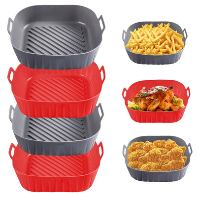 Golden Associate Silicone Liners Square for 6.5 to 7.5 inch Air Fryer, 2 Pcs Non-stick Food-grade Reusable Basket Baking Tray Airfryer Accessories, Top Size 7 inches, Bottom Size 6.3 inches
