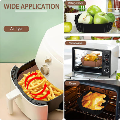 Boribim 2 PCS Square Silicone Air Fryer Liners - 8 Inch Reusable Air Fryer Pot - Air Fryer Accessories - Air Fryer Inserts for 4 to 7 QT Oven Microwave Accessories (Red + Blue)
