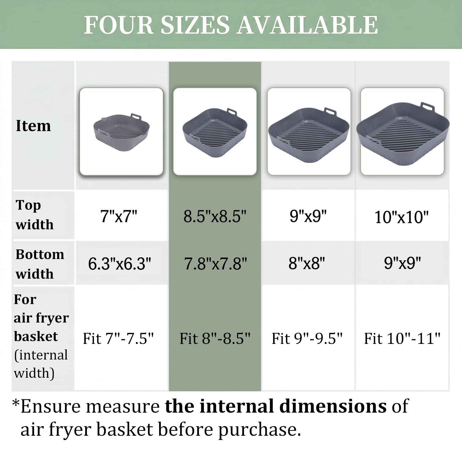 Golden Associate Silicone Liners Square for 6.5 to 7.5 inch Air Fryer, 2 Pcs Non-stick Food-grade Reusable Basket Baking Tray Airfryer Accessories, Top Size 7 inches, Bottom Size 6.3 inches