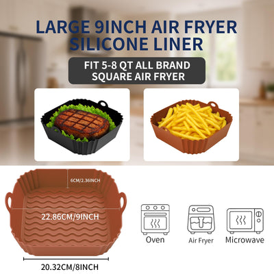 Boribim 2 PCS Square Silicone Air Fryer Liners - 8 Inch Reusable Air Fryer Pot - Air Fryer Accessories - Air Fryer Inserts for 4 to 7 QT Oven Microwave Accessories (Red + Blue)