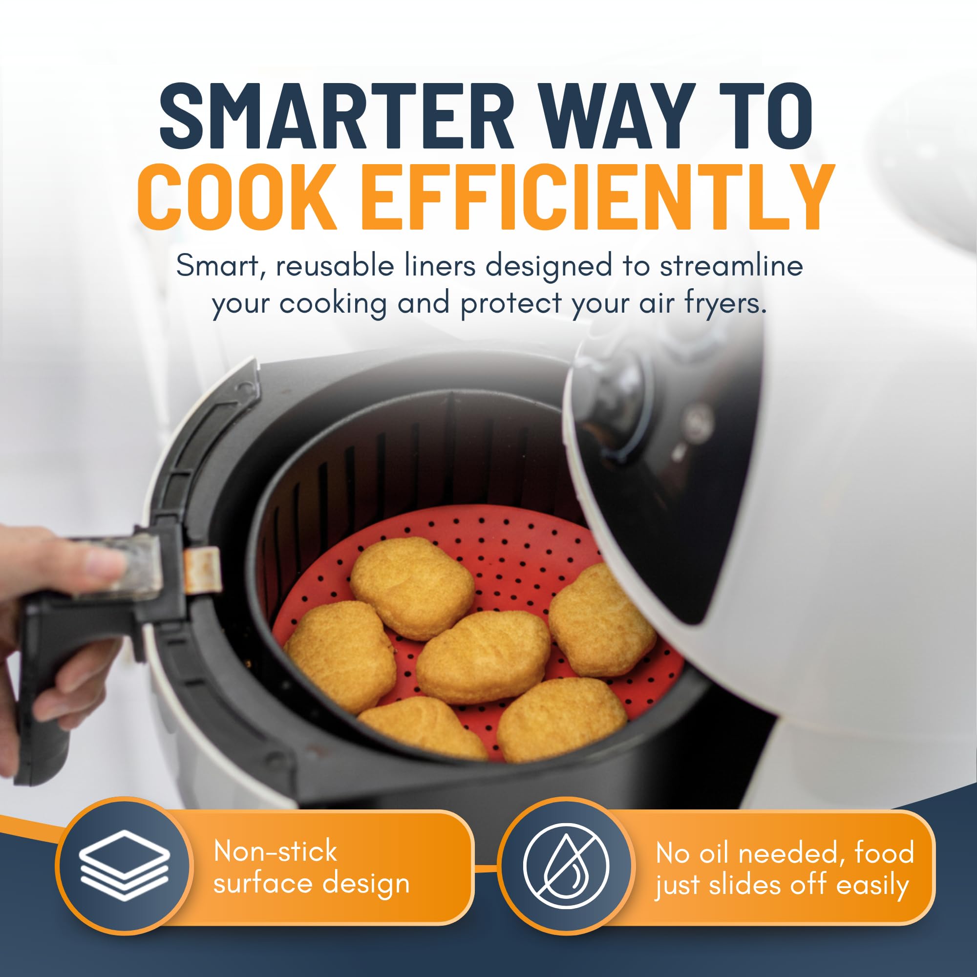 Reusable Square Silicone Air Fryer Liners (8.5 Inch, 3 Pack) by Linda’s Essentials - Non-Stick, Easy-Clean Accessories with Cheat Sheet & Recipe Book, Perfect for Quick Meals