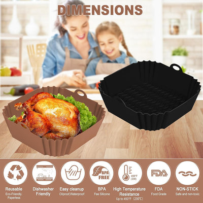 Boribim 2 PCS Square Silicone Air Fryer Liners - 8 Inch Reusable Air Fryer Pot - Air Fryer Accessories - Air Fryer Inserts for 4 to 7 QT Oven Microwave Accessories (Red + Blue)