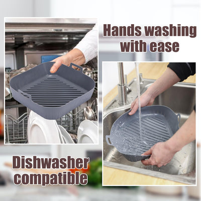 Golden Associate Silicone Liners Square for 6.5 to 7.5 inch Air Fryer, 2 Pcs Non-stick Food-grade Reusable Basket Baking Tray Airfryer Accessories, Top Size 7 inches, Bottom Size 6.3 inches