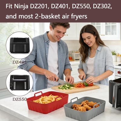 Golden Associate Silicone Liners Square for 6.5 to 7.5 inch Air Fryer, 2 Pcs Non-stick Food-grade Reusable Basket Baking Tray Airfryer Accessories, Top Size 7 inches, Bottom Size 6.3 inches
