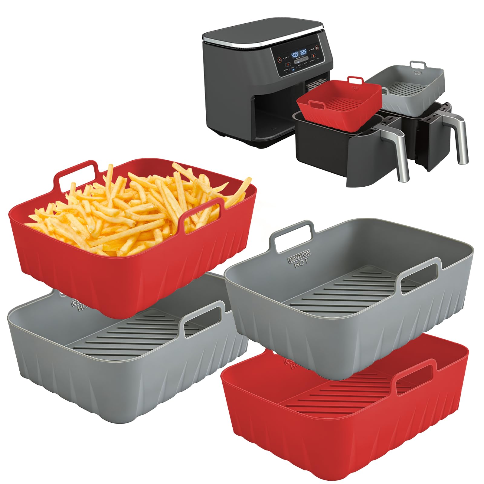 Golden Associate Silicone Liners Square for 6.5 to 7.5 inch Air Fryer, 2 Pcs Non-stick Food-grade Reusable Basket Baking Tray Airfryer Accessories, Top Size 7 inches, Bottom Size 6.3 inches