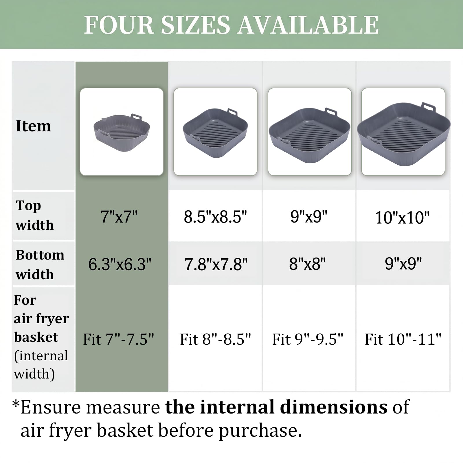 Golden Associate Silicone Liners Square for 6.5 to 7.5 inch Air Fryer, 2 Pcs Non-stick Food-grade Reusable Basket Baking Tray Airfryer Accessories, Top Size 7 inches, Bottom Size 6.3 inches