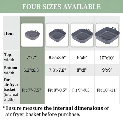 Golden Associate Silicone Liners Square for 6.5 to 7.5 inch Air Fryer, 2 Pcs Non-stick Food-grade Reusable Basket Baking Tray Airfryer Accessories, Top Size 7 inches, Bottom Size 6.3 inches