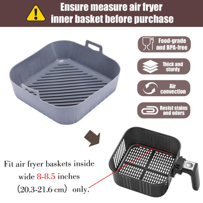 Golden Associate Silicone Liners Square for 6.5 to 7.5 inch Air Fryer, 2 Pcs Non-stick Food-grade Reusable Basket Baking Tray Airfryer Accessories, Top Size 7 inches, Bottom Size 6.3 inches