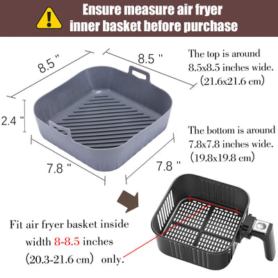 Golden Associate Silicone Liners Square for 6.5 to 7.5 inch Air Fryer, 2 Pcs Non-stick Food-grade Reusable Basket Baking Tray Airfryer Accessories, Top Size 7 inches, Bottom Size 6.3 inches