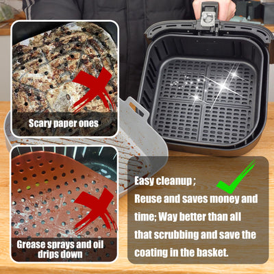 Golden Associate Silicone Liners Square for 6.5 to 7.5 inch Air Fryer, 2 Pcs Non-stick Food-grade Reusable Basket Baking Tray Airfryer Accessories, Top Size 7 inches, Bottom Size 6.3 inches