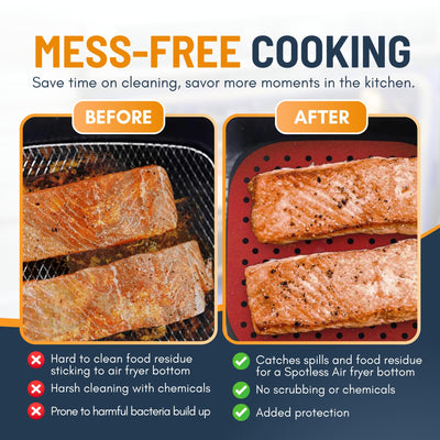 Reusable Square Silicone Air Fryer Liners (8.5 Inch, 3 Pack) by Linda’s Essentials - Non-Stick, Easy-Clean Accessories with Cheat Sheet & Recipe Book, Perfect for Quick Meals