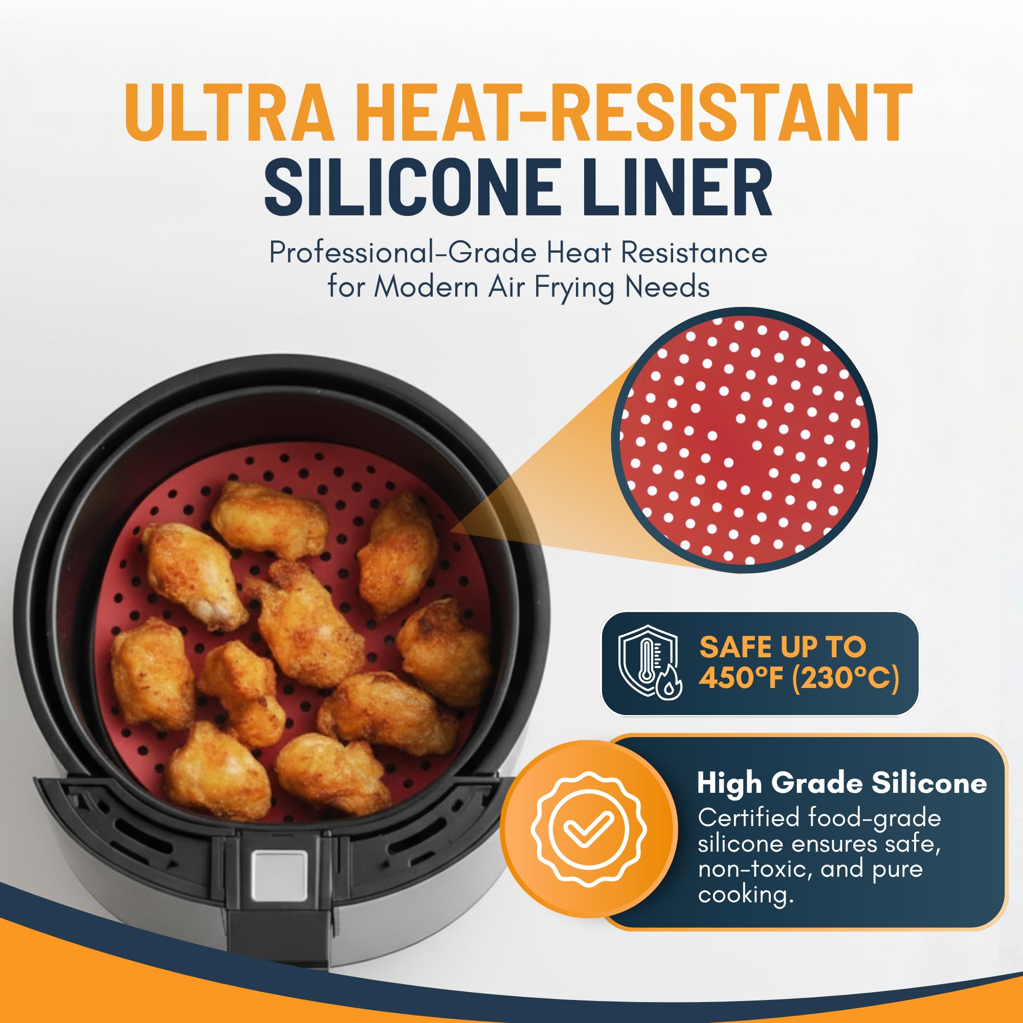 Reusable Square Silicone Air Fryer Liners (8.5 Inch, 3 Pack) by Linda’s Essentials - Non-Stick, Easy-Clean Accessories with Cheat Sheet & Recipe Book, Perfect for Quick Meals