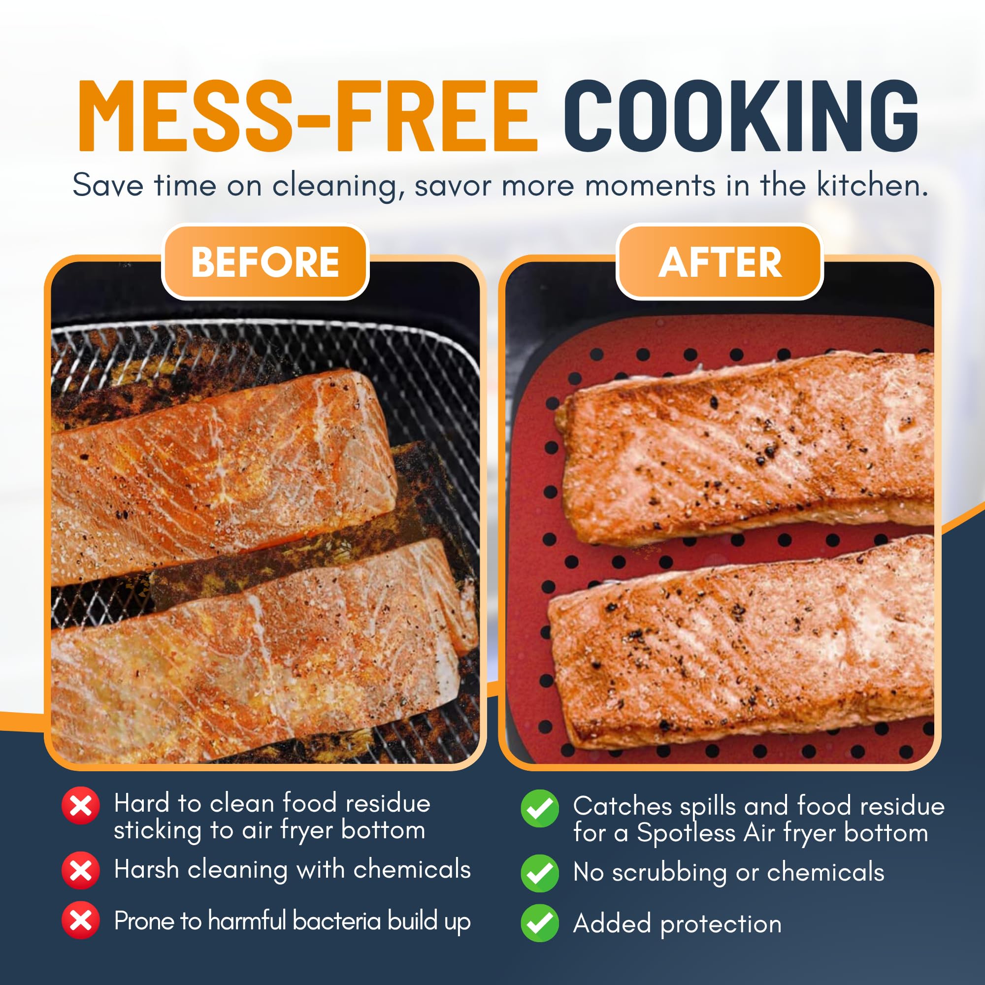 Reusable Square Silicone Air Fryer Liners (8.5 Inch, 3 Pack) by Linda’s Essentials - Non-Stick, Easy-Clean Accessories with Cheat Sheet & Recipe Book, Perfect for Quick Meals