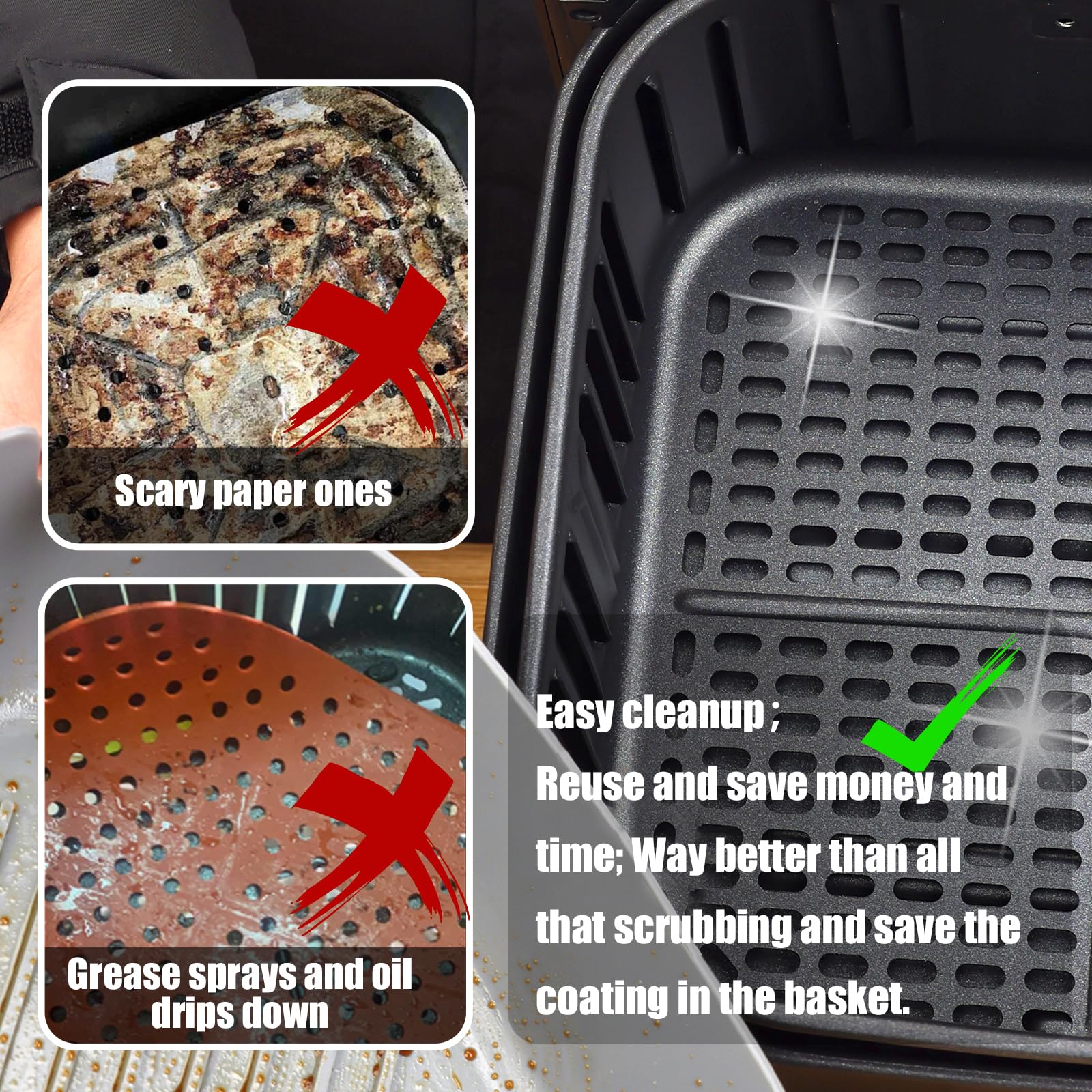 Golden Associate Silicone Liners Square for 6.5 to 7.5 inch Air Fryer, 2 Pcs Non-stick Food-grade Reusable Basket Baking Tray Airfryer Accessories, Top Size 7 inches, Bottom Size 6.3 inches