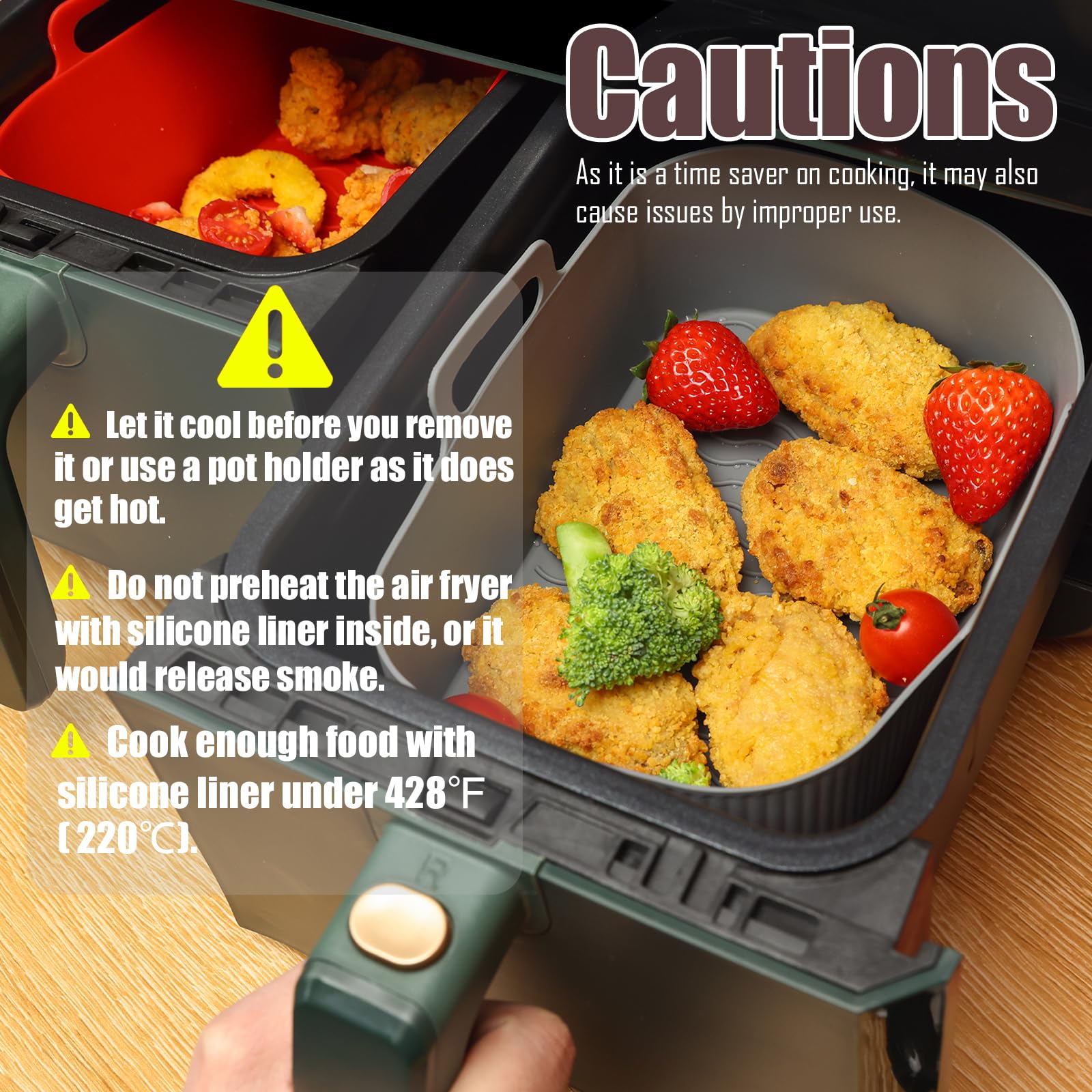 Golden Associate Silicone Liners Square for 6.5 to 7.5 inch Air Fryer, 2 Pcs Non-stick Food-grade Reusable Basket Baking Tray Airfryer Accessories, Top Size 7 inches, Bottom Size 6.3 inches