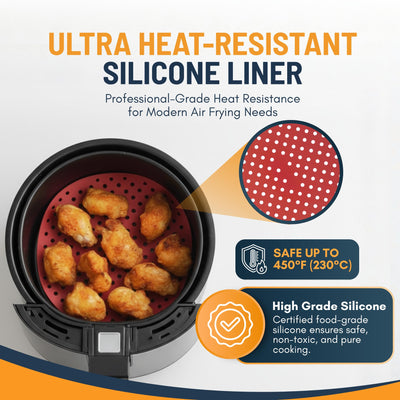 Reusable Square Silicone Air Fryer Liners (8.5 Inch, 3 Pack) by Linda’s Essentials - Non-Stick, Easy-Clean Accessories with Cheat Sheet & Recipe Book, Perfect for Quick Meals